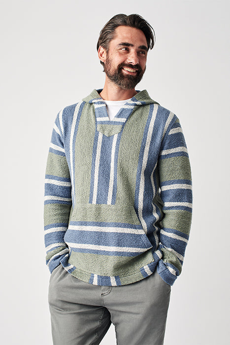 Faherty Blue And Sage Green Striped Long Sleeve Hoodie