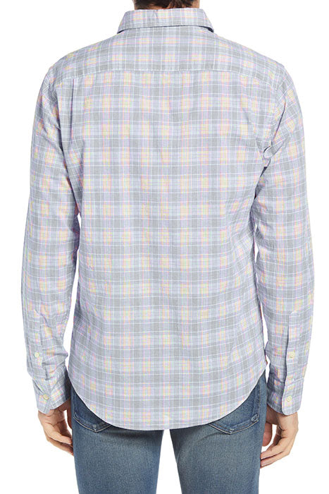Otrium,Faherty, Faherty Pastel Blue & Peach Plaid Linen Blend Longsleeve Button Up, Blue, Extra Extra Large-51-TagXXL