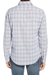 Faherty Pastel Blue & Peach Plaid Linen Blend Longsleeve Button Up