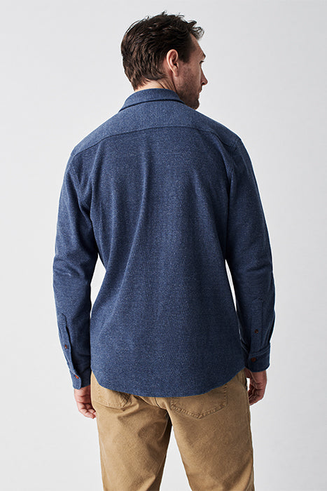 Otrium,Faherty, Faherty Dark Blue Speckled Knit Button Up Shirt With Two Chest Pockets, Blue, Extra Extra Large-53-TagXXL