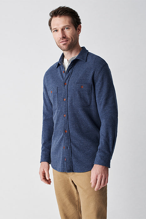 Otrium,Faherty, Faherty Dark Blue Speckled Knit Button Up Shirt With Two Chest Pockets, Blue, Extra Extra Large-53-TagXXL