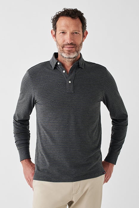 Otrium,Faherty, Faherty Grey Stripe Long Sleeve Movement Polo, Grey, Extra Extra Large-51-TagXXL