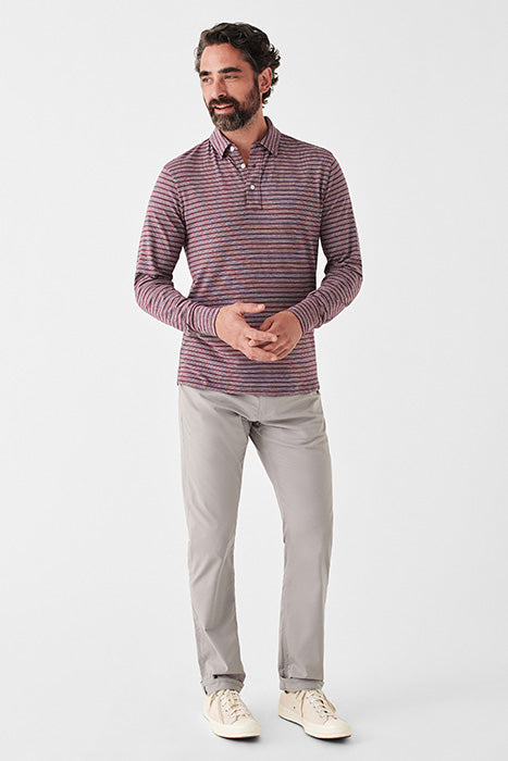 Otrium,Faherty, Faherty Burgundy Stripe Long Sleeve Movement Polo, Red, Extra Extra Large-51-TagXXL