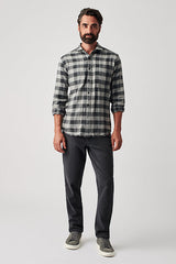 Faherty Dark Charcoal Grey With Blue & Orange Plaid Reversible Flannel Button Up