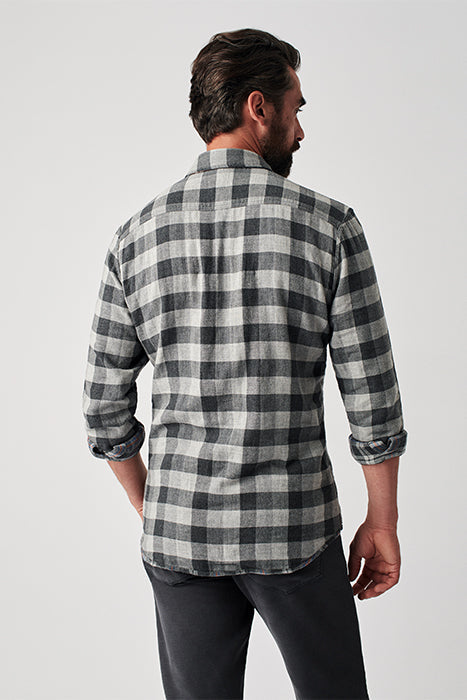 Otrium,Faherty, Faherty Dark Charcoal Grey With Blue & Orange Plaid Reversible Flannel Button Up, Grey, Extra Extra Large-52-TagXXL