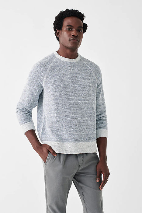 Otrium,Faherty, Faherty Light Blue & White Boucle Raglan Longsleeve Crewneck Sweatshirt, Blue, Small-41-TagS