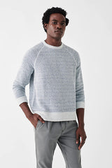 Faherty Light Blue & White Boucle Raglan Longsleeve Crewneck Sweatshirt