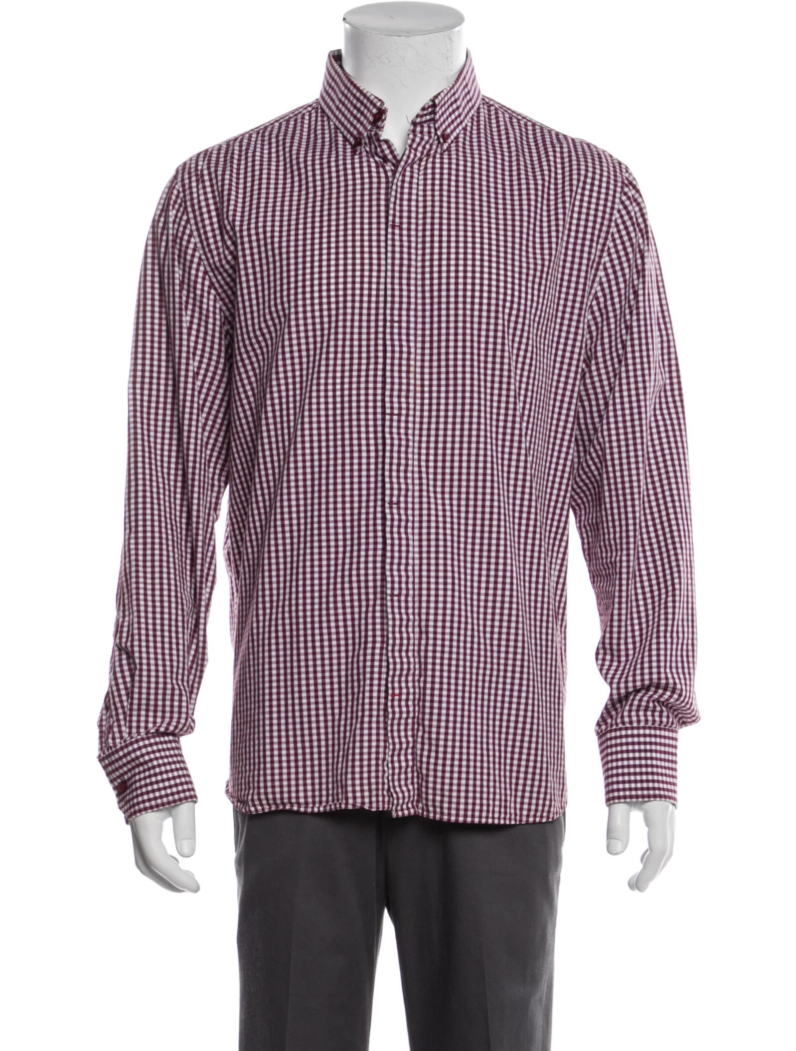 The RealReal,Five Four, Five Four Red Micro Check Print Long Sleeve Button Up Shirt, Red, Large-45-TagL