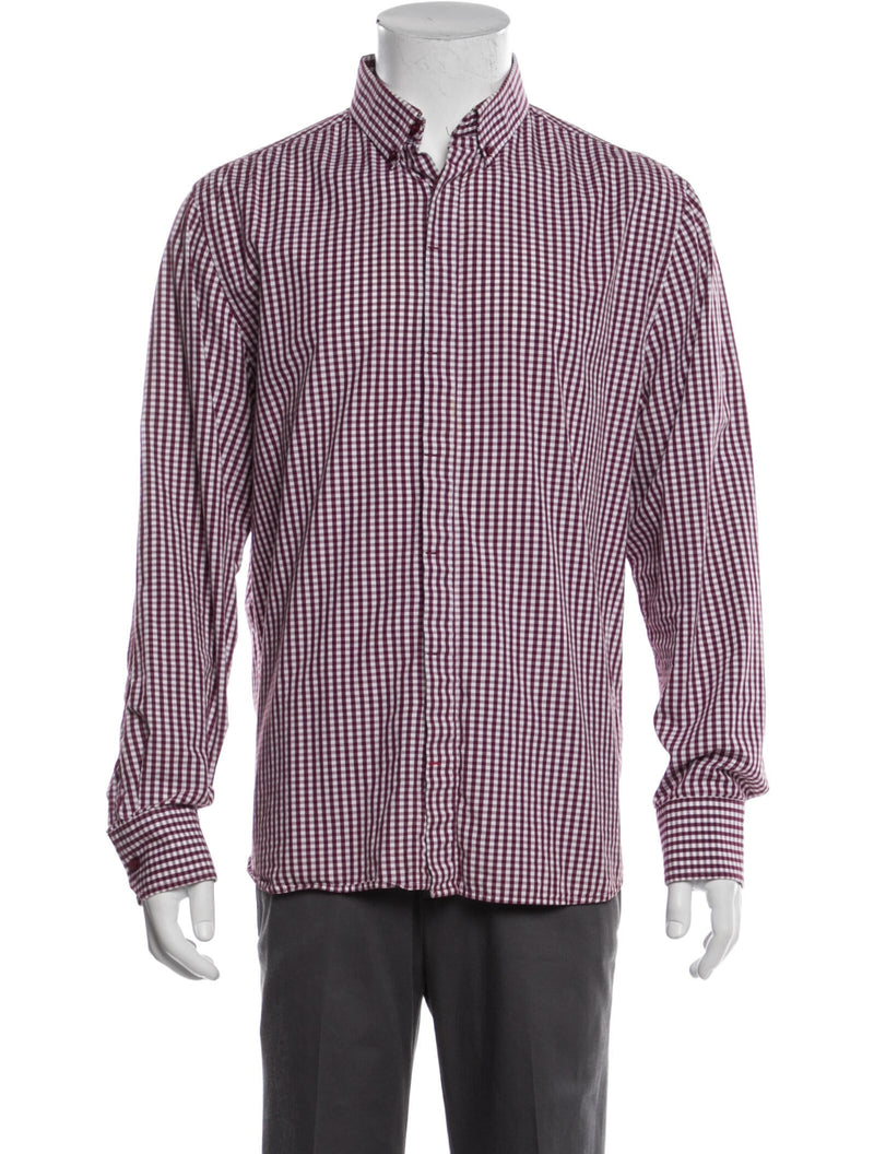 Five Four Red Micro Check Print Long Sleeve Button Up Shirt
