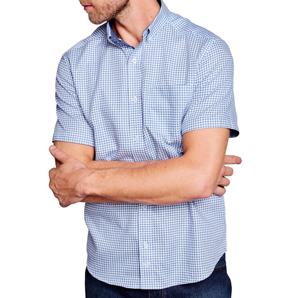 Johnston & Murphy Sky Blue Geo Print Short Sleeve Button Up Shirt