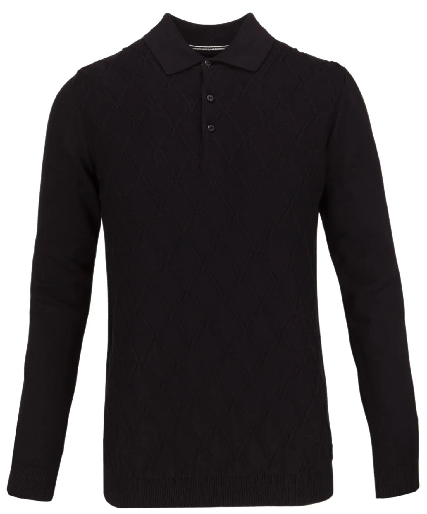Faire,Guide London, Guide London Black Cross Cable Knit Polo Sweater, Black, Medium-40-TagM