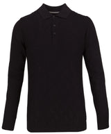 Guide London Black Cross Cable Knit Polo Sweater