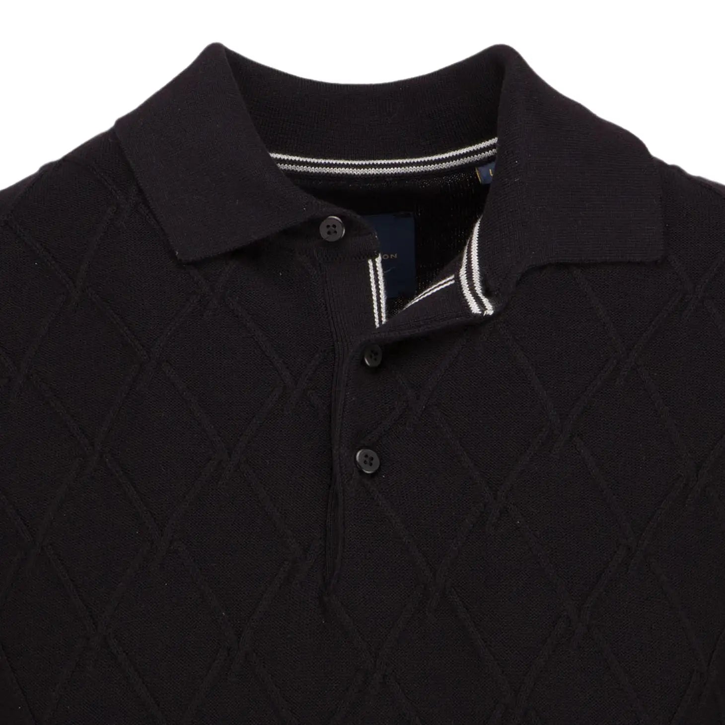 Faire,Guide London, Guide London Black Cross Cable Knit Polo Sweater, Black, Medium-40-TagM