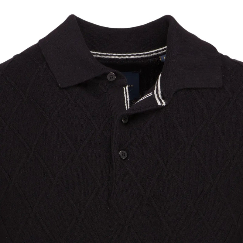 Guide London Black Cross Cable Knit Polo Sweater