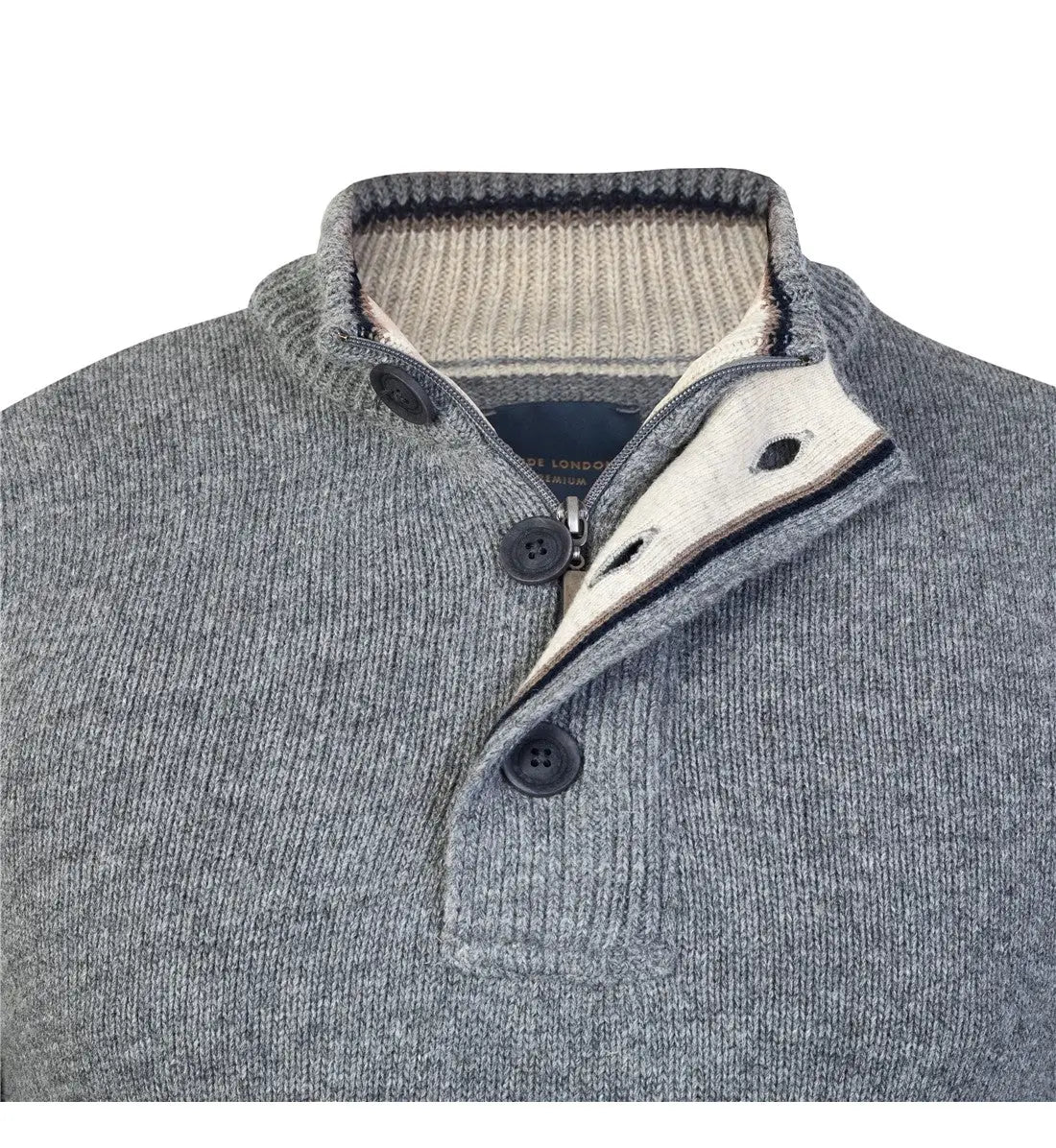 Faire,Guide London, Guide London Charcoal Grey Knit Button Placket Qtr Zip, Grey, Medium-41-TagM
