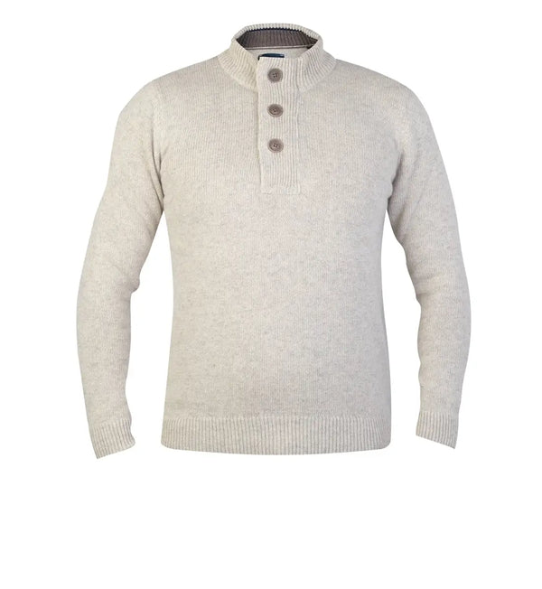 Guide London Cream Grey Knit Half Zip Button Placket Sweater