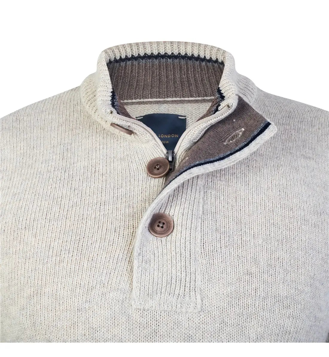 Faire,Guide London, Guide London Cream Grey Knit Button Placket Qtr Zip, Cream, Extra Large-47-TagXL