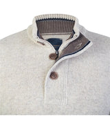 Guide London Cream Grey Knit Half Zip Button Placket Sweater