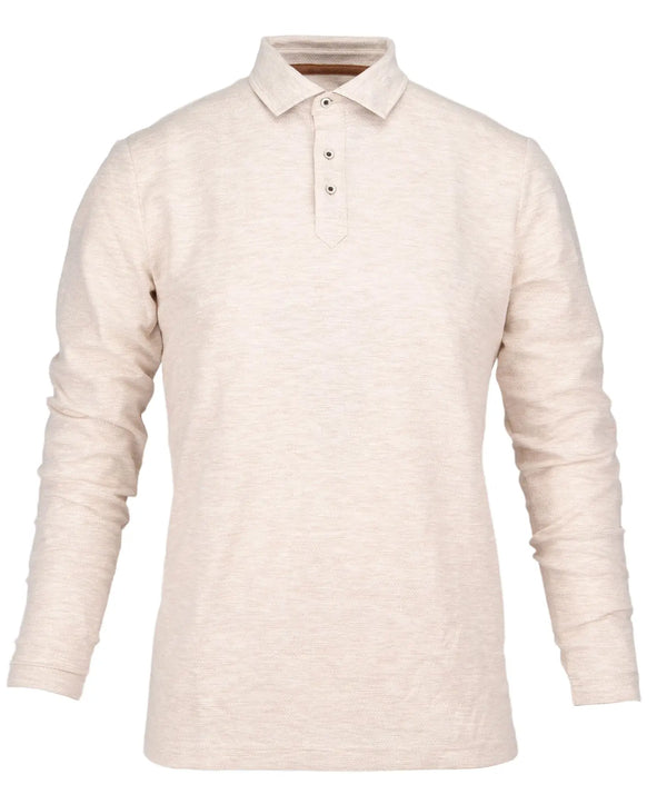 Guide London Cream Pique Knit Long Sleeve Polo