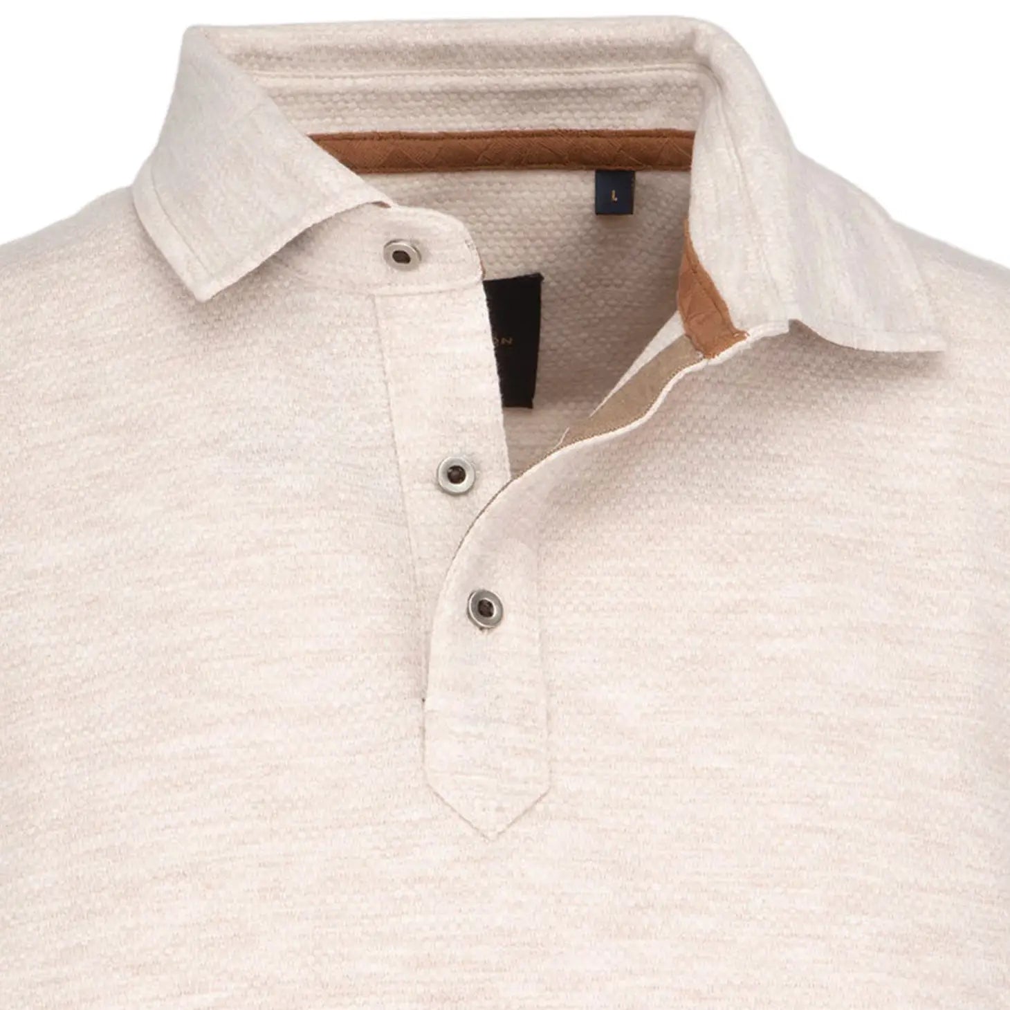 Faire,Guide London, Guide London Cream Pique Knit Long Sleeve Polo, Cream, Large-41-TagL