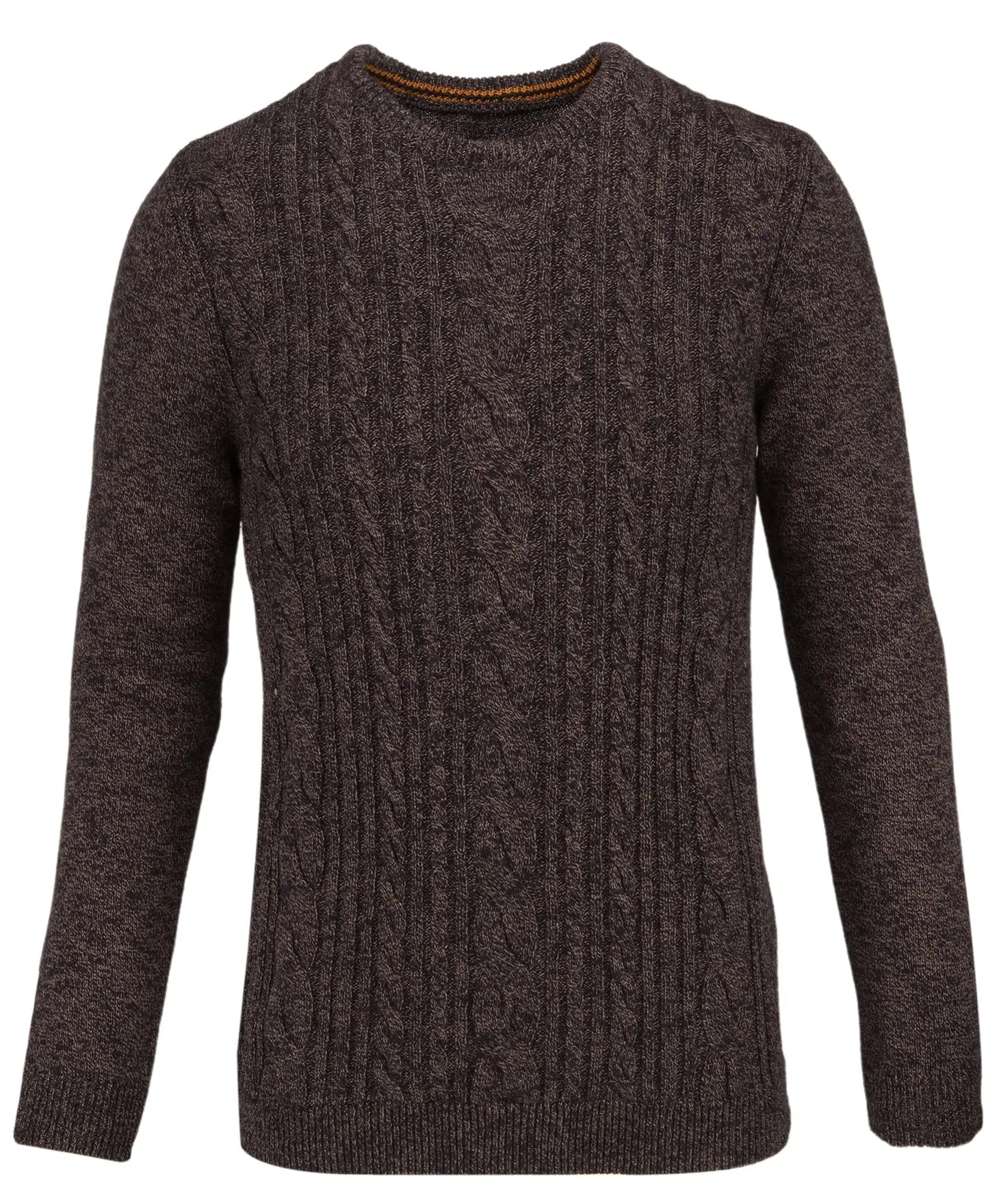 Faire,Guide London, Guide London Dark Brown & Black Cable Knit Sweater, Brown, Medium-42-