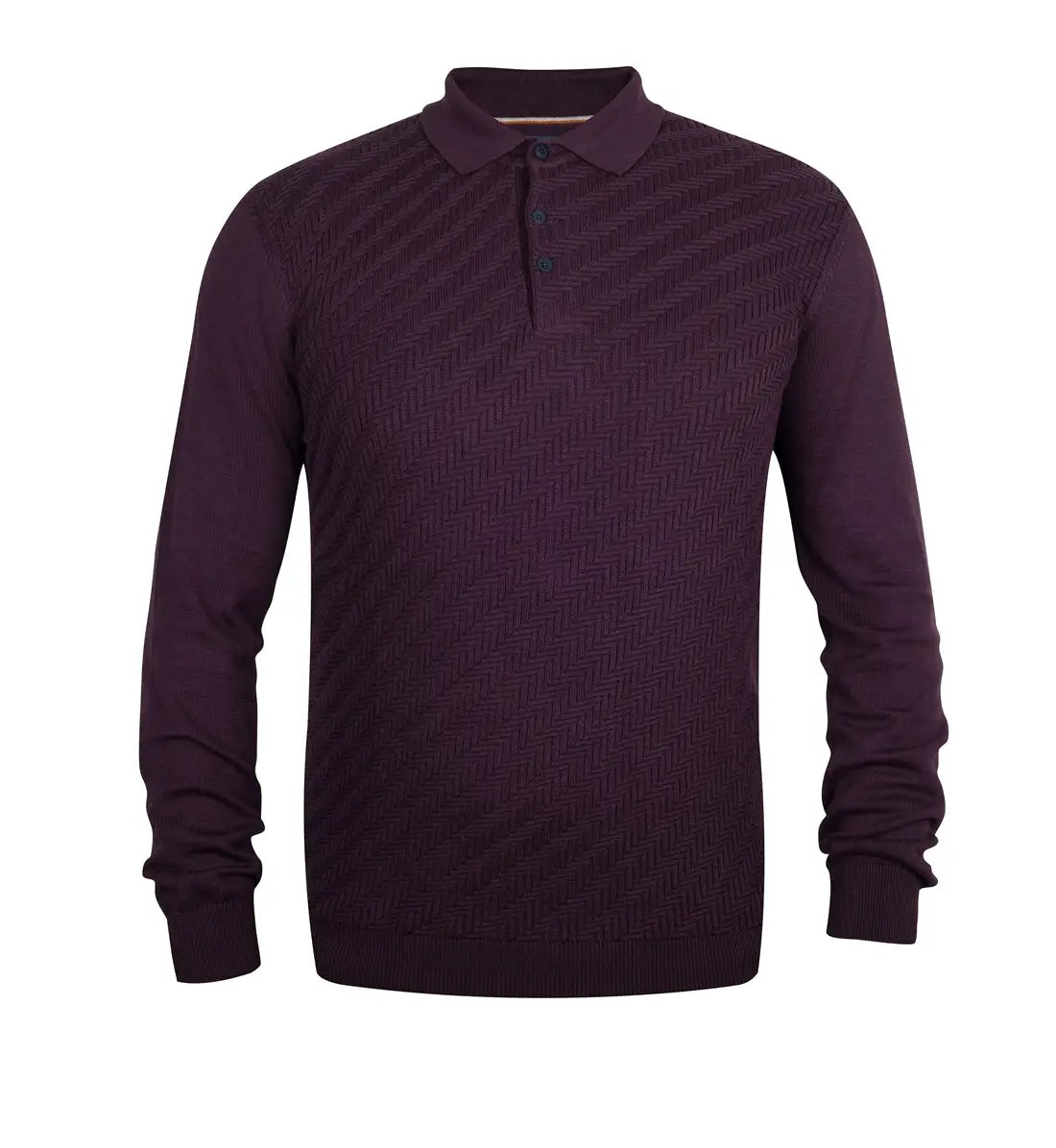 Faire,Guide London, Guide London Dark Purple Textured Polo Sweater, Purple, Large-45-TagXLLarge-42-TagLExtra Extra Large-45-TagXXL