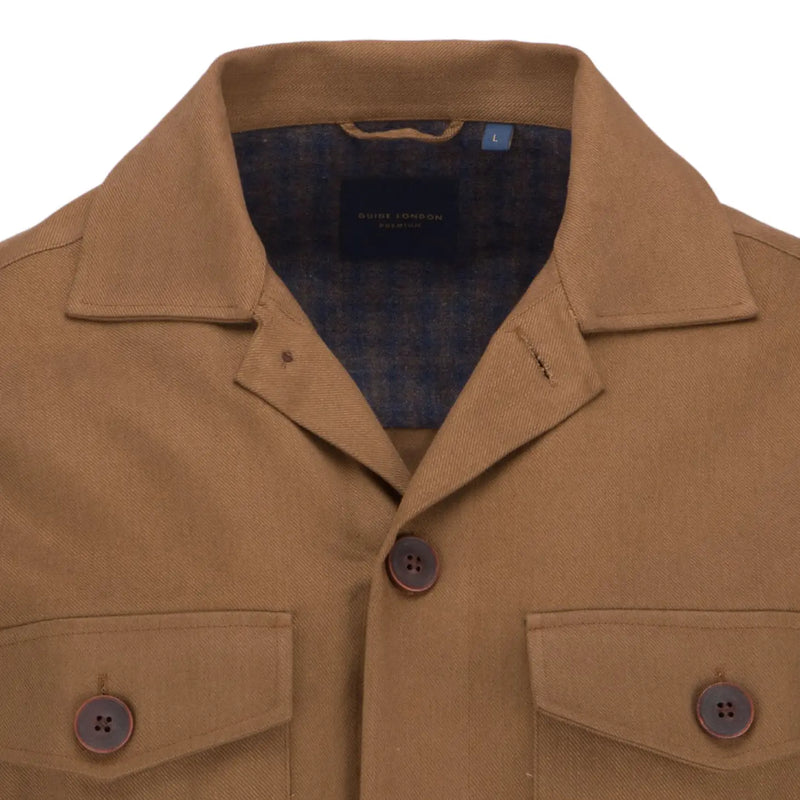 Guide London Dark Tan Double Chest Pocket Button Up Jacket