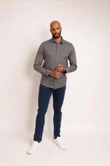 Guide London Grey Pique Knit Long Sleeve Button Up