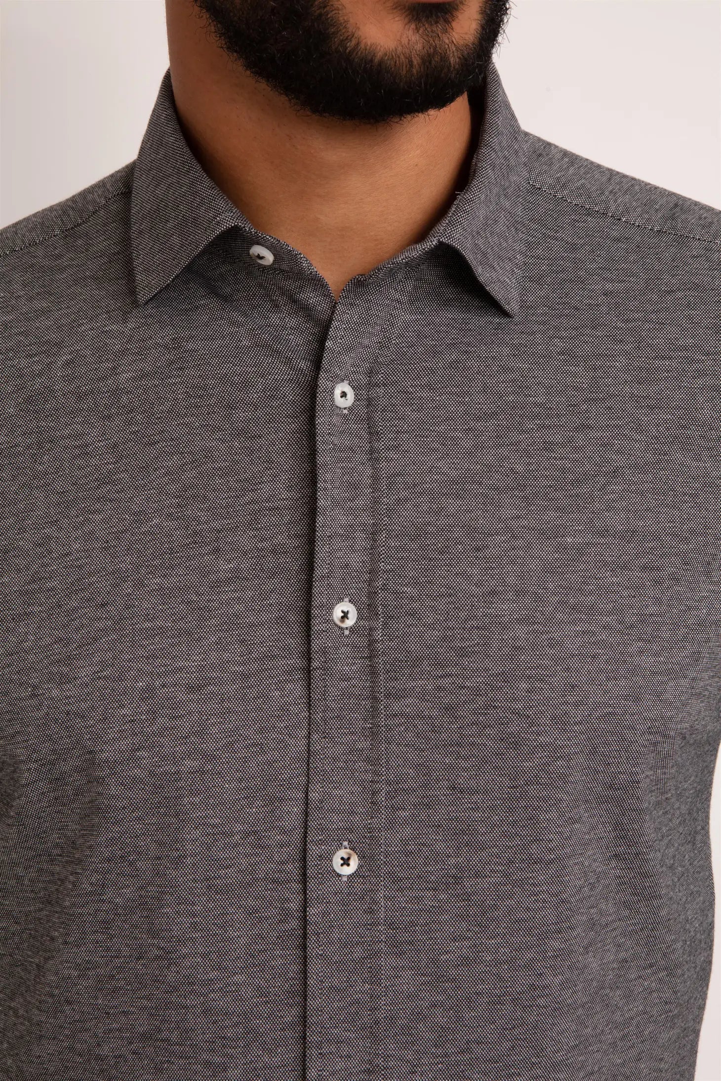 Faire,Guide London, Guide London Grey Pique Knit Long Sleeve Button Up, Blue, Small-41-TagM