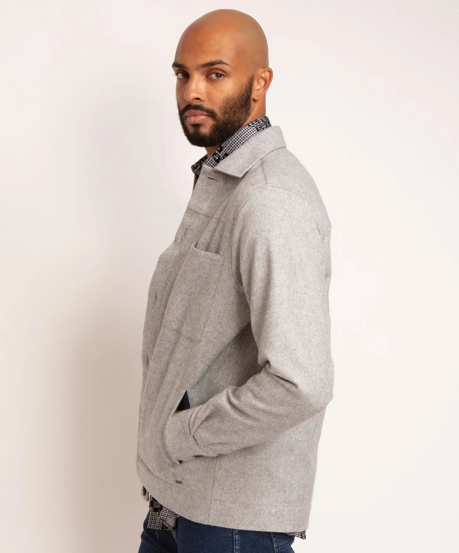 Faire,Guide London, Guide London Light Grey Brushed Herringbone Shacket, Grey, Extra Large-48-TagXL