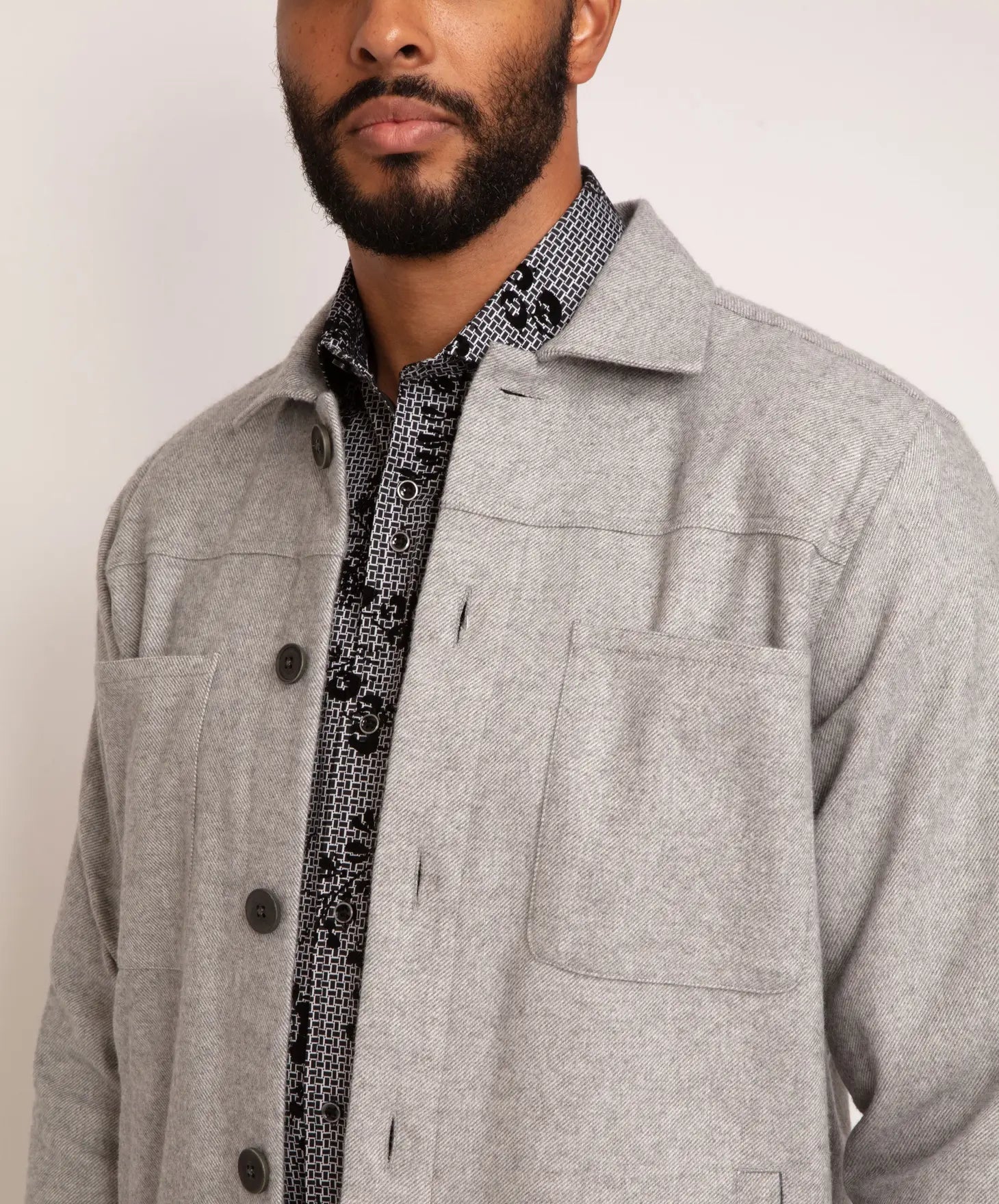 Faire,Guide London, Guide London Light Grey Brushed Herringbone Shacket, Grey, Extra Extra Large-48-TagXL