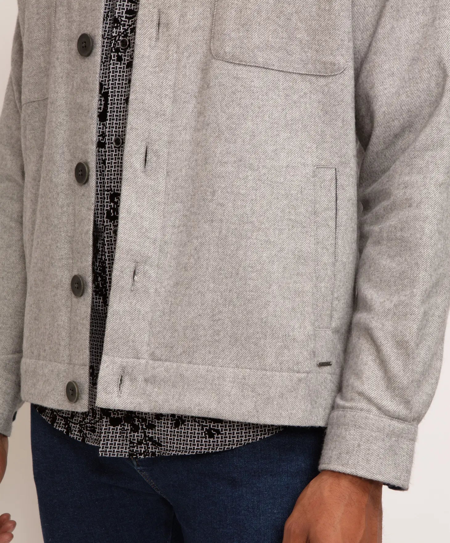 Faire,Guide London, Guide London Light Grey Brushed Herringbone Shacket, Grey, Medium-42-TagM