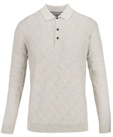 Guide London Light Grey Cross Cable Knit Polo Sweater