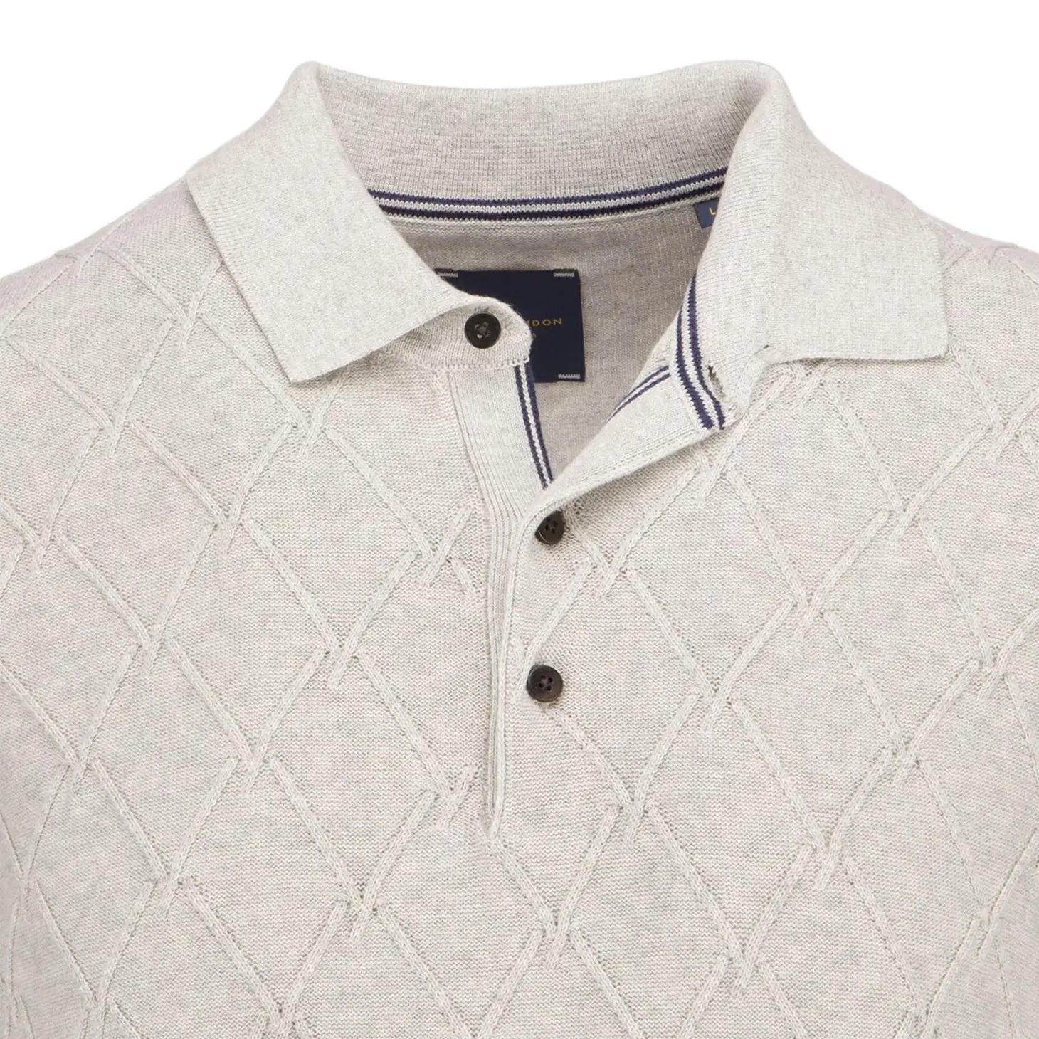 Faire,Guide London, Guide London Light Grey Cross Cable Knit Polo, Grey, Extra Large-44-TagXL