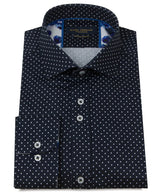 Guide London Navy Dot Print Long Sleeve Button Up Shirt