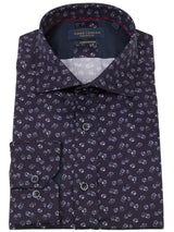 Guide London Navy Micro Floral Print Long Sleeve Button Up Shirt