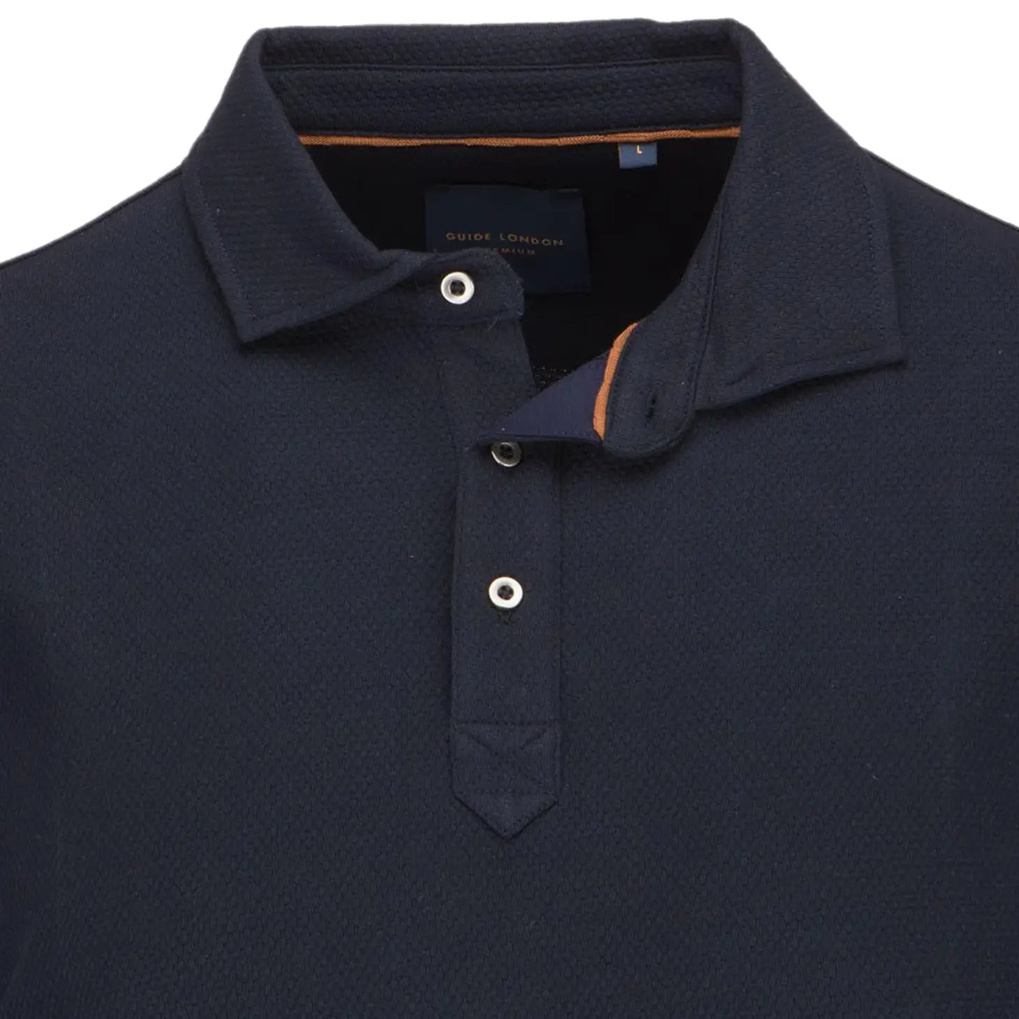Faire,Guide London, Guide London Navy Pique Knit Long Sleeve Polo, Blue, Medium-42-TagM