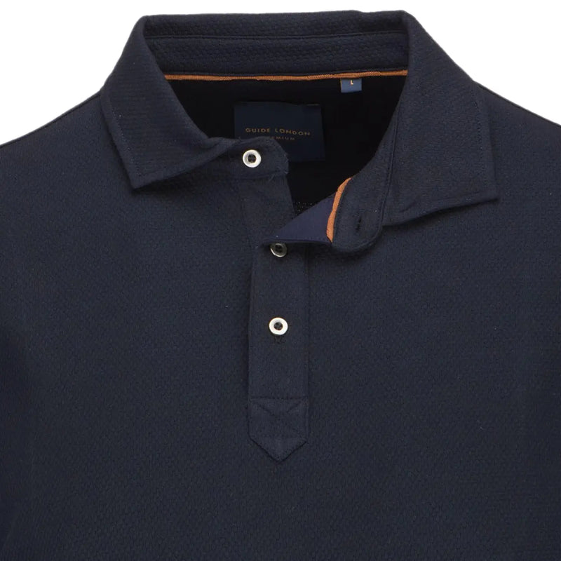 Guide London Navy Pique Knit Long Sleeve Polo