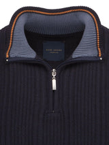 Guide London Navy Ribbed Quarter Zip Pullover Sweater