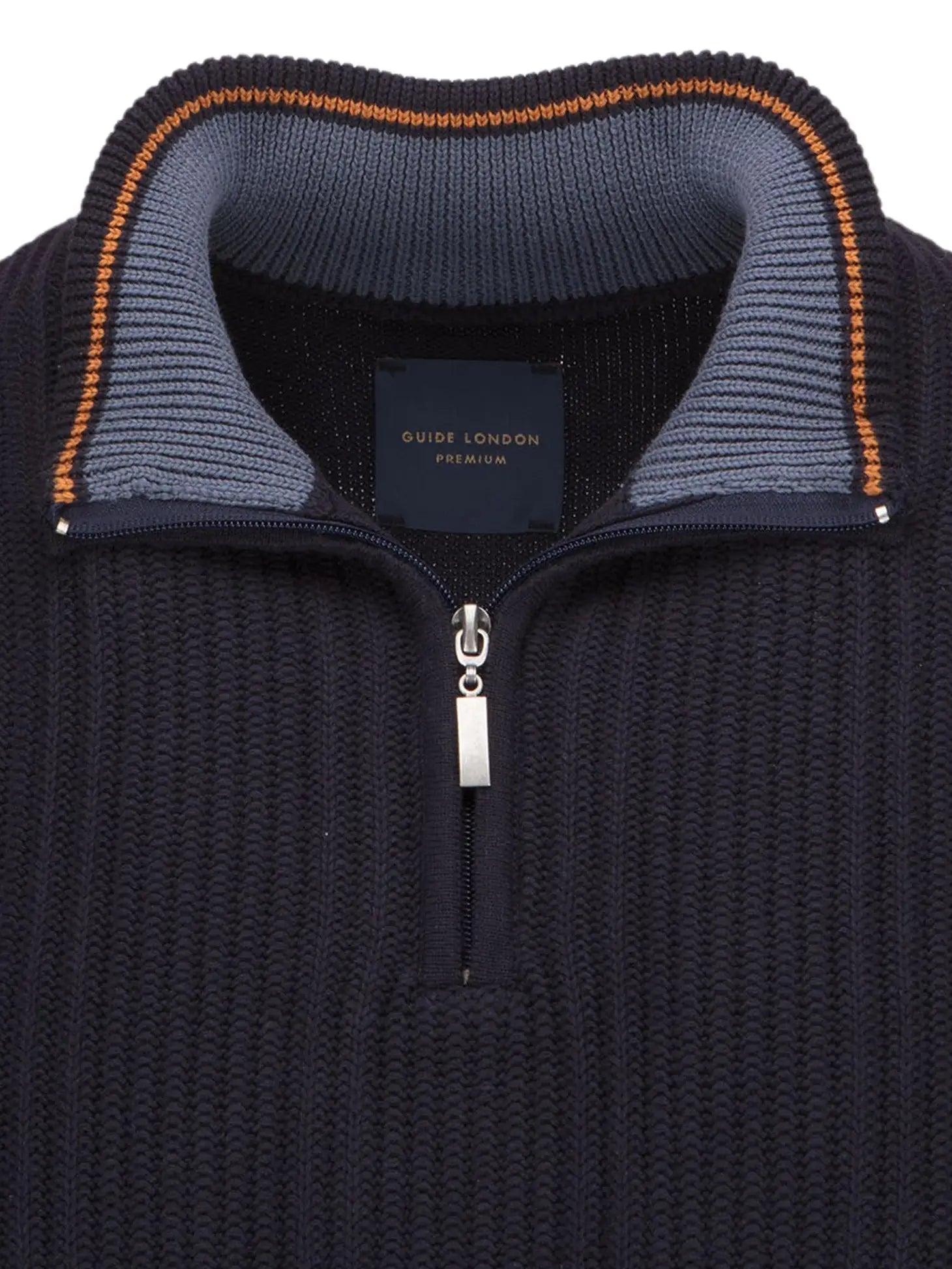Faire,Guide London, Guide London Navy Ribbed Quarter Zip Pullover Sweater, Blue, Large-44-TagL