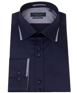 Guide London Navy With Gingham Detail Long Sleeve Button Up Shirt