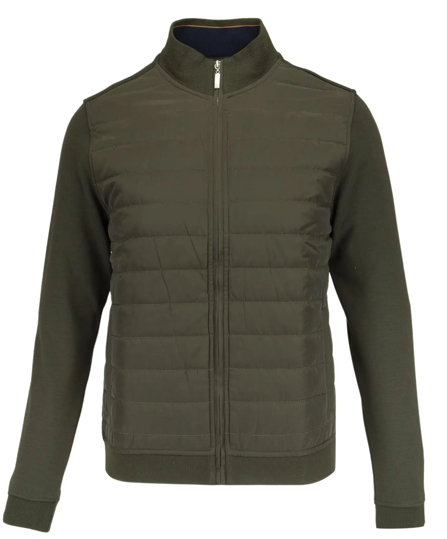 Faire,Guide London, Guide London Olive Green Puffer Front Knit Jacket, Green, Medium-42-TagM