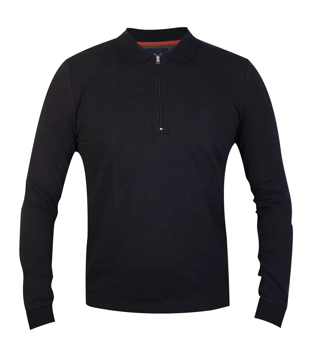 Faire,Guide London, Guide London Black Solid Jersey Knit Front Zip Long Sleeve Polo, Black, Large-42-TagL