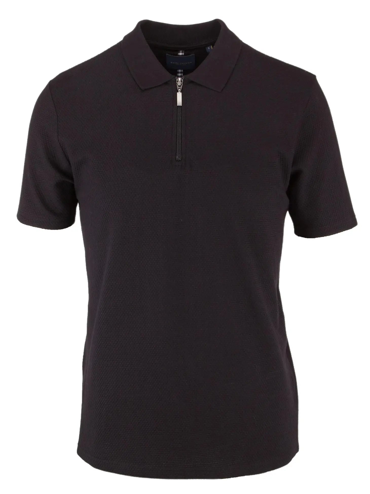 Faire,Guide London, Guide London Black Jacquard Knit Front Zip Short Sleeve Polo, Black, Extra Large-47-TagXXXL
