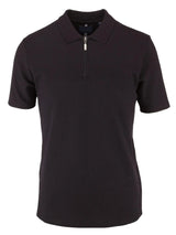 Guide London Black Jacquard Knit Front Zip Short Sleeve Polo