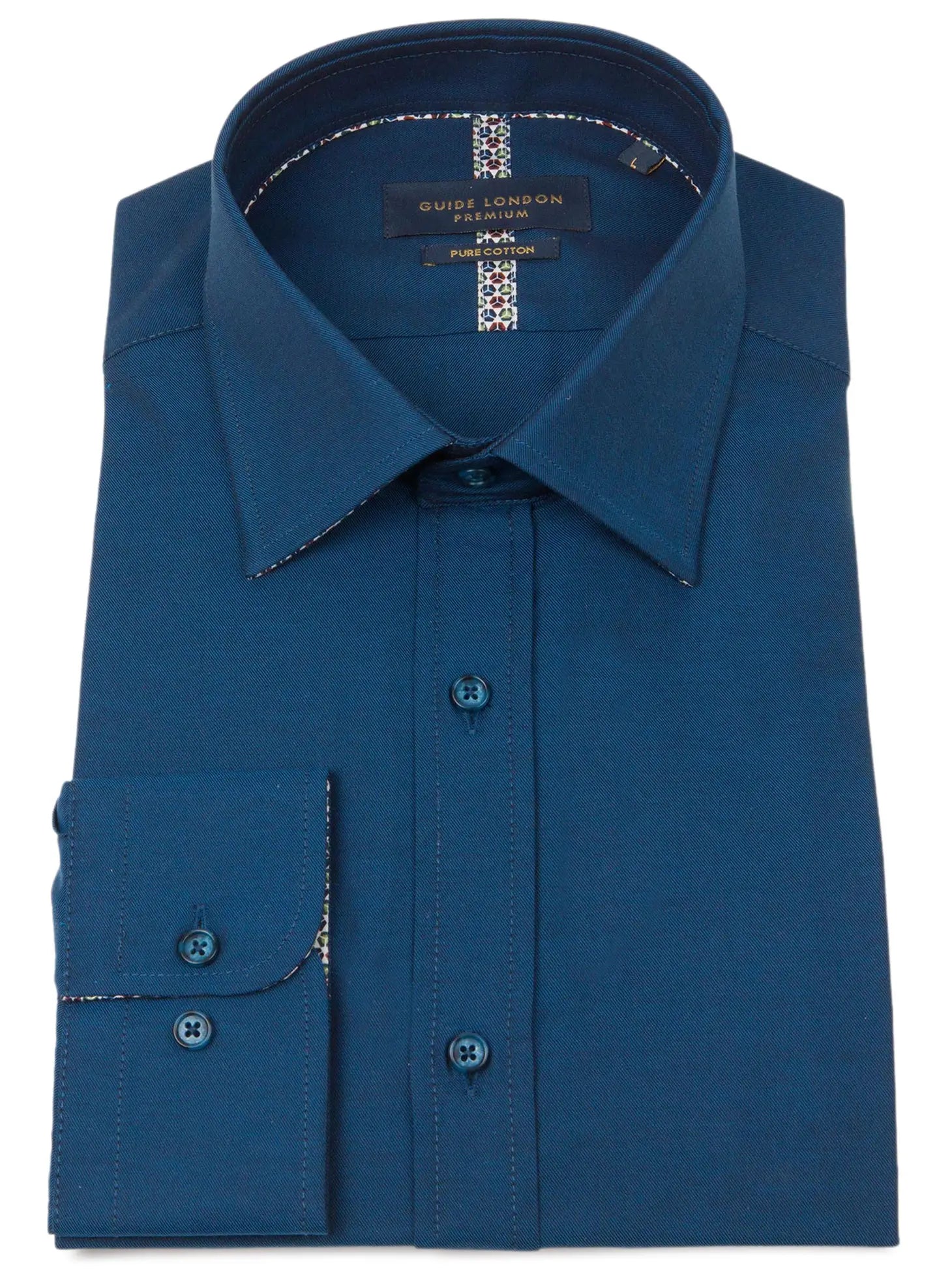 Faire,Guide London, Guide London Dark Teal Long Sleeve Button Up Shirt, Blue, Large-47-TagXL