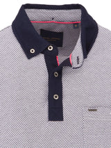 Guide London Navy And White Jacquard Short Sleeve Button Polo Shirt With Contrast Sleeves