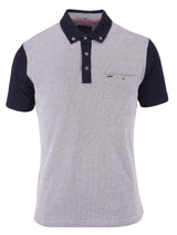 Guide London Navy And White Jacquard Short Sleeve Button Polo Shirt With Contrast Sleeves