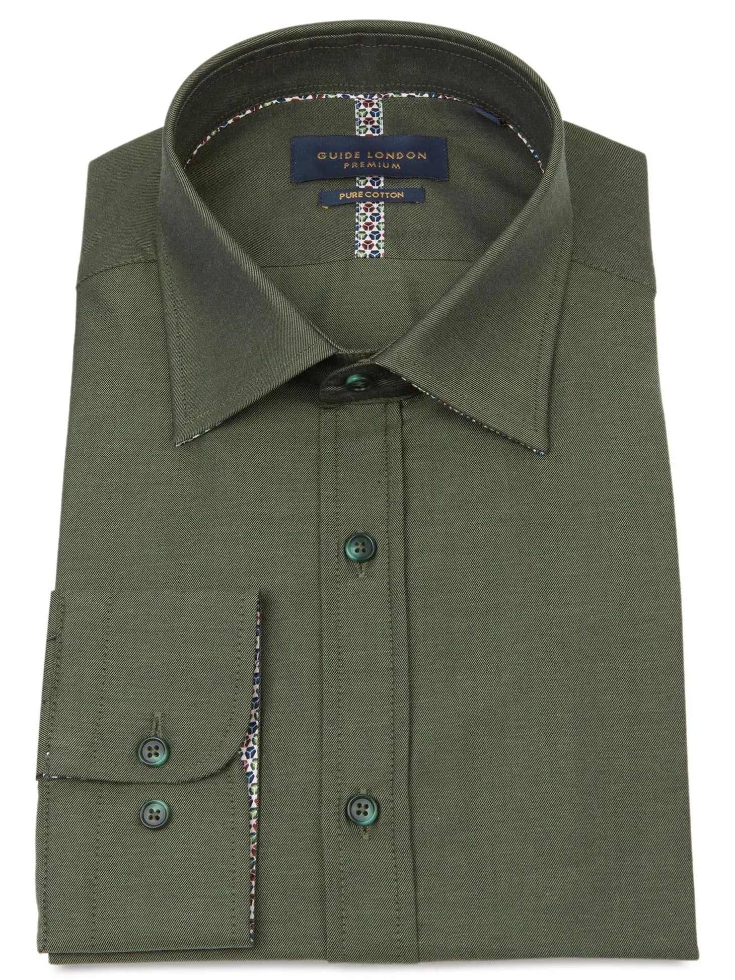 Faire,Guide London, Guide London Green Solid Long Sleeve Button Up Shirt, Green, Large-47-TagXL