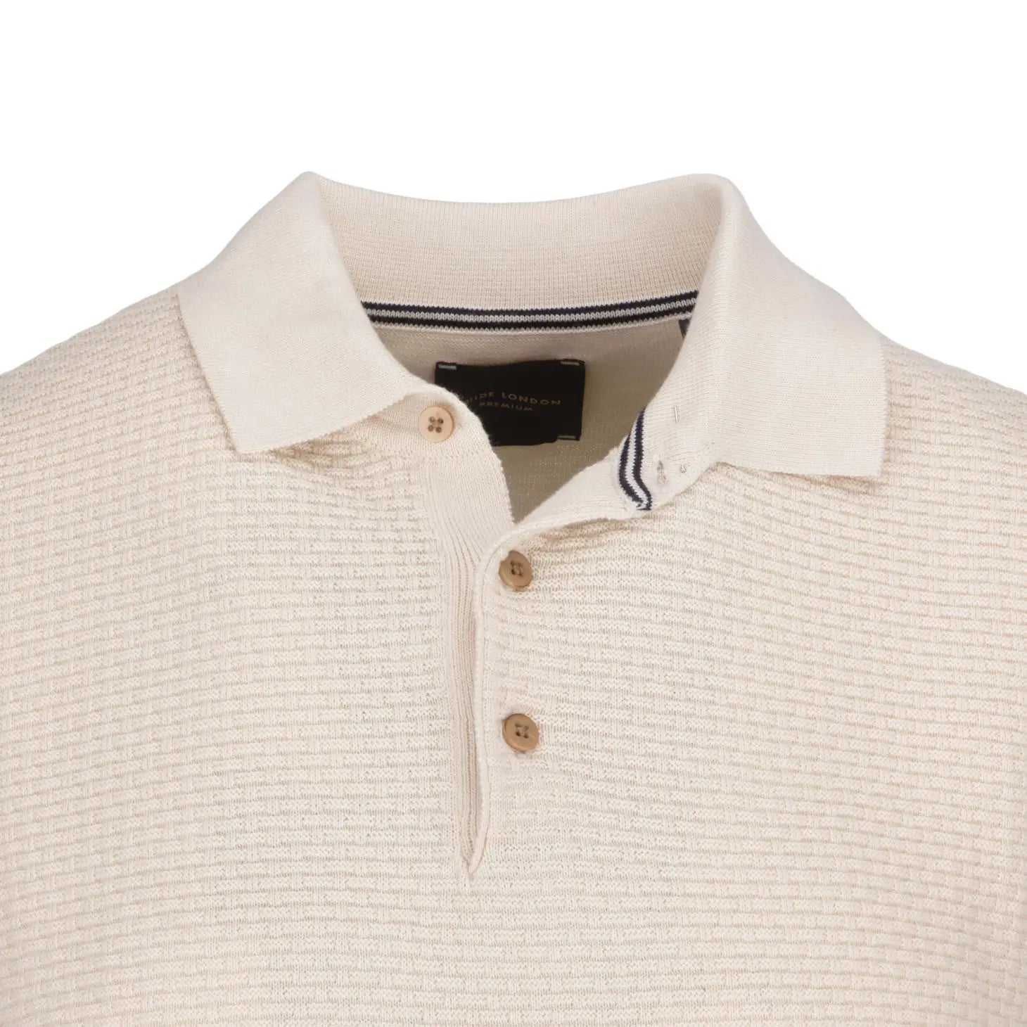 Faire,Guide London, Guide London Cream Jacquard Short Sleeve Button Up Polo, Cream, Medium-41-TagXL
